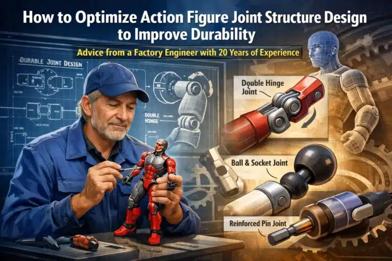 Professional factory engineer with 20 years of experience optimizing custom action figure joint structure design for improved durability, featuring ball joints and hinge joints.