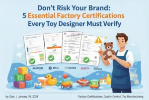 Don't Risk Your Brand: Infographic showing essential toy factory certifications including Disney FAMA, BSCI, SMETA, and AMFORI for custom toy manufacturing at MIHOX.