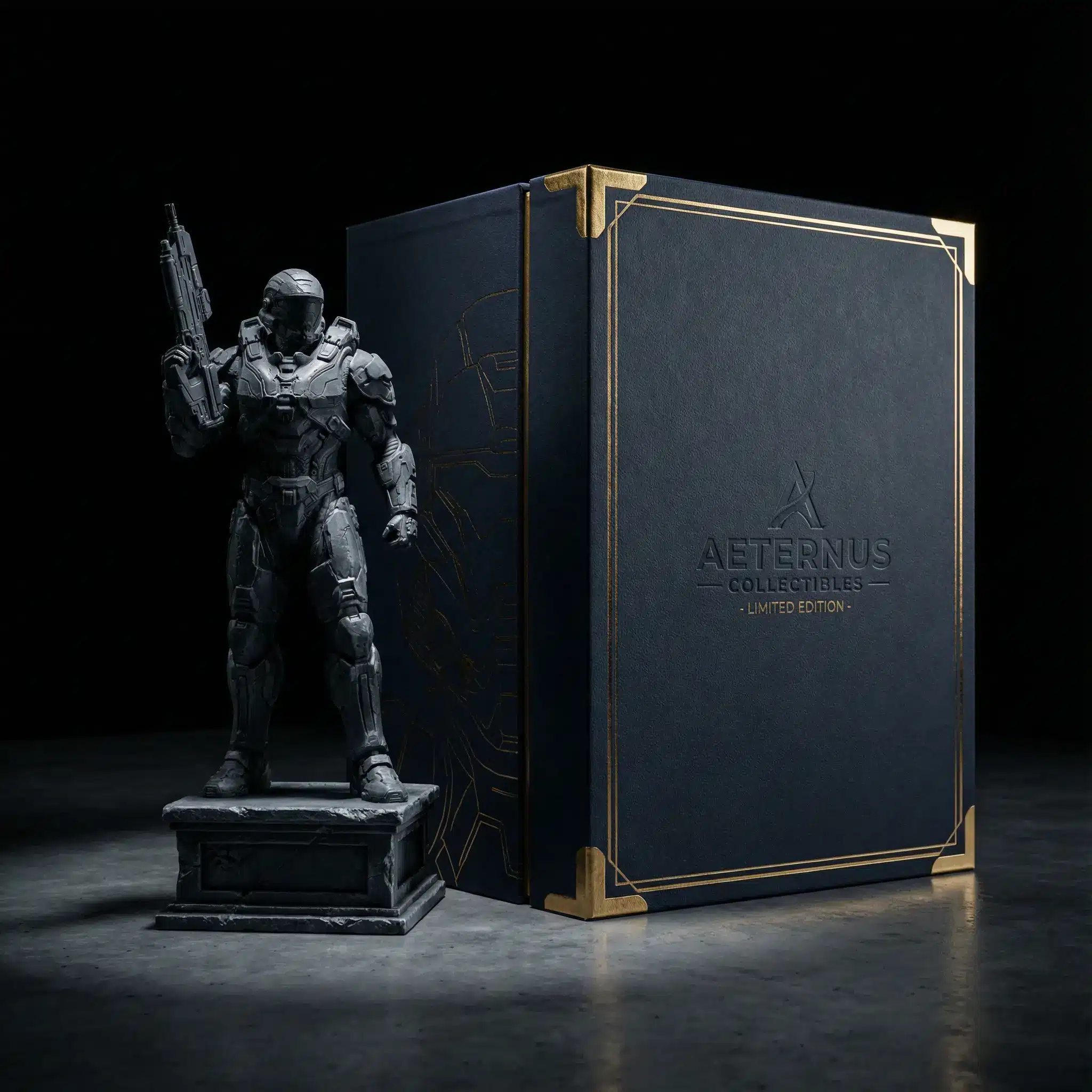 Luxury rigid box packaging designed for heavy resin statues, featuring premium structural board and artistic design.