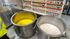 Professional pigment mixing tanks at MIHOX custom figure factory for accurate production color matching.