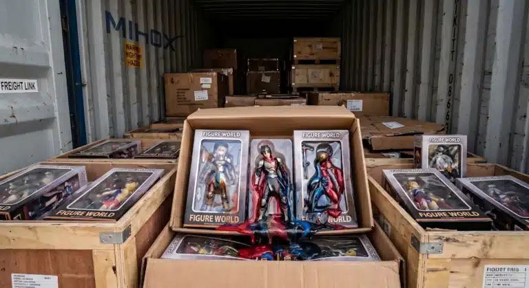 A visual demonstration of PVC figure heat deformation risks inside a summer shipping container, highlighting why MIHOX factory uses heat-resistant ATBC-PVC materials