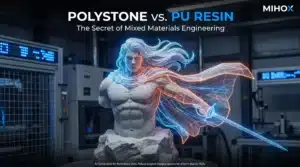 A featured visual comparison of Polystone and PU Resin textures for high-end collectible statue manufacturing.