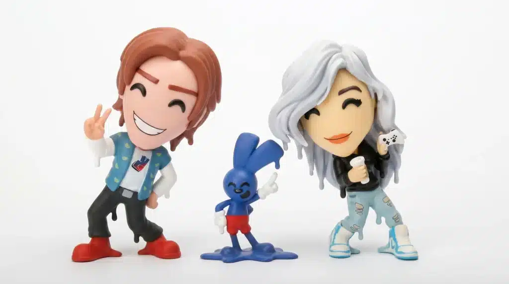 Example of top-heavy chibi art toys with oversized heads and thin legs, illustrating why these designs require internal engineering to prevent leaning over time