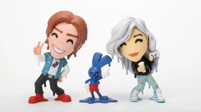Example of top-heavy chibi art toys with oversized heads and thin legs, illustrating why these designs require internal engineering to prevent leaning over time