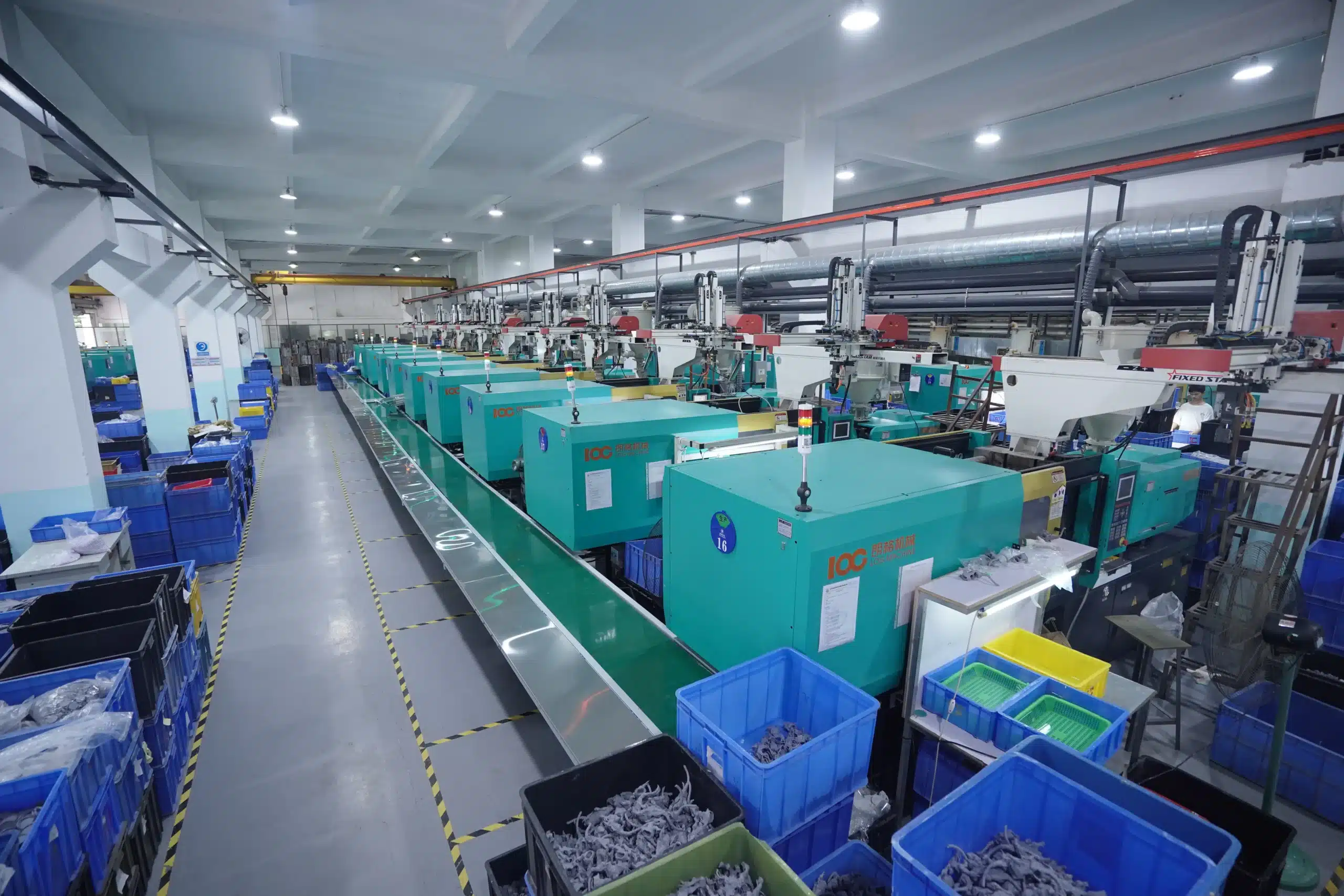 Injection molding workshop at Meihui factory in Dongguan, China